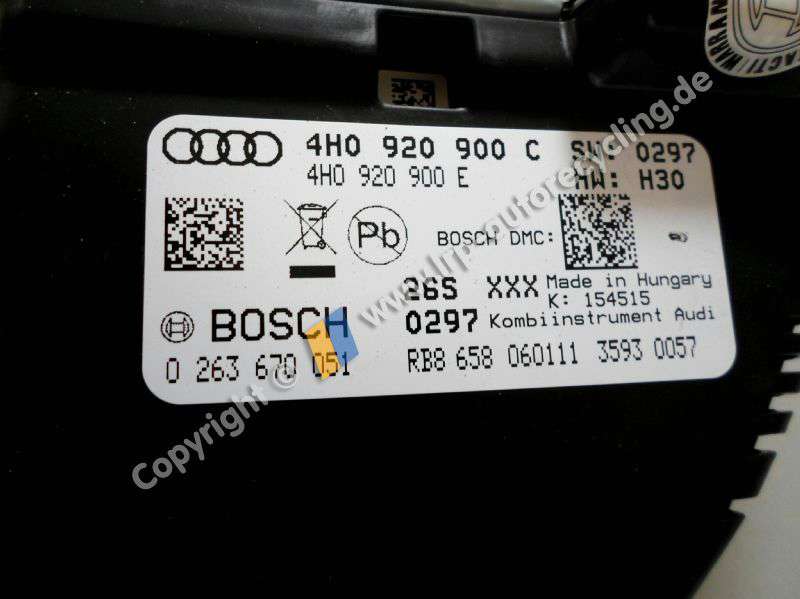 Audi A8 D4 Bj.2010 original Tacho Kombiinstrument 3.0TDI 184kw Bosch 0263670051